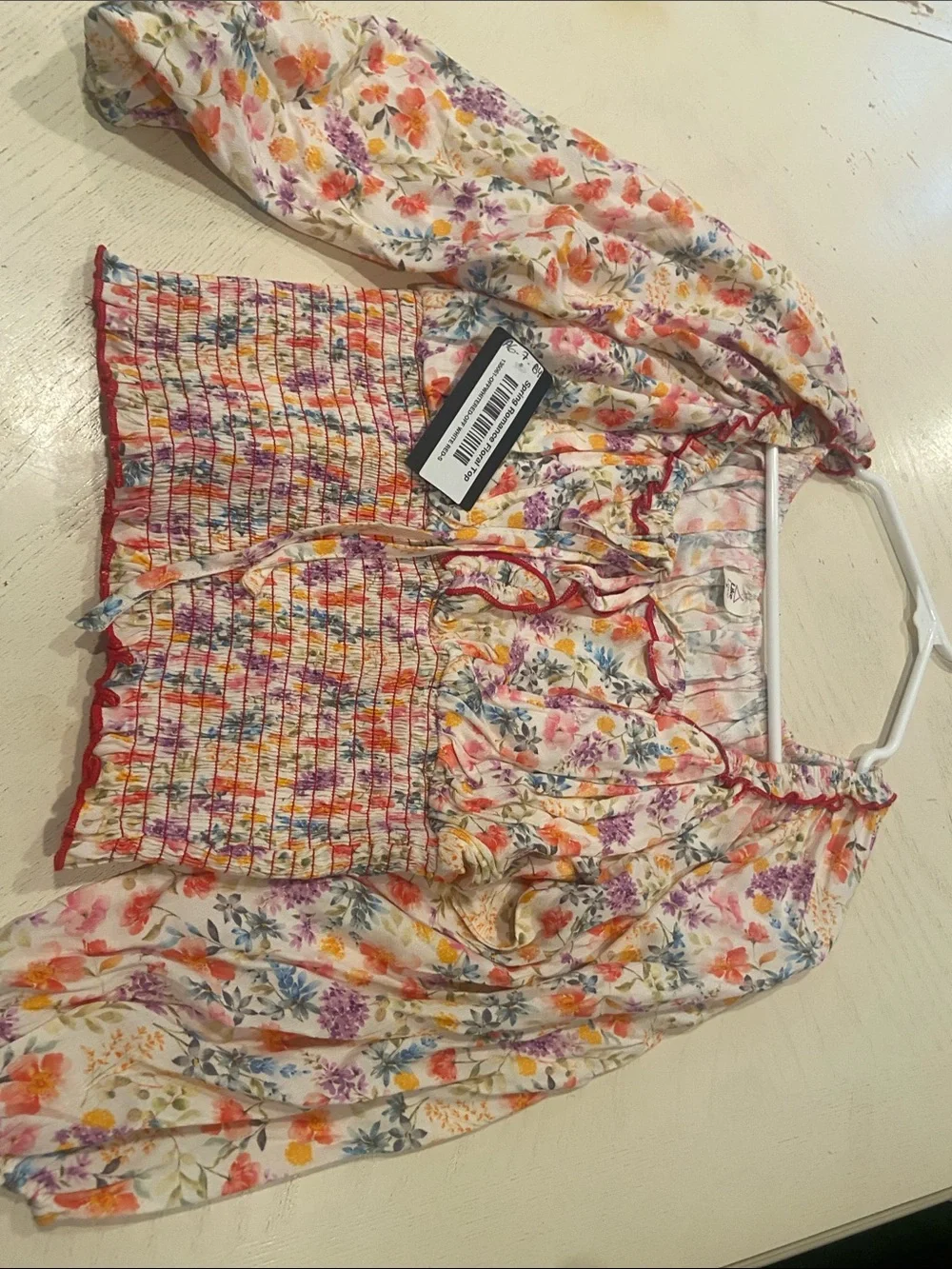 Floral Smocked Peasant Blouse - White Multi
